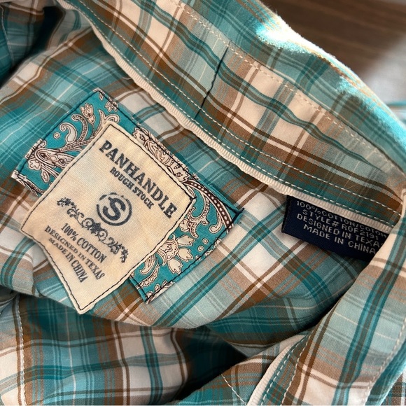 Panhandle Teal Plaid Casual Snap Button Down Shirt S - Picture 5 of 10